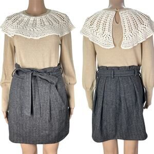 Ulla Johnson Wool Silk Blend Ruched Grey Office Preppy Skirt